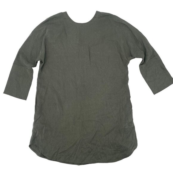 VETTA Size XS Olive Green Tencel Button Front Tunic Top Made In USA Pockets - Picture 2 of 13